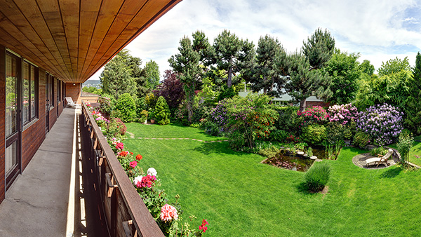 Garden view from balcony on the upper floor
